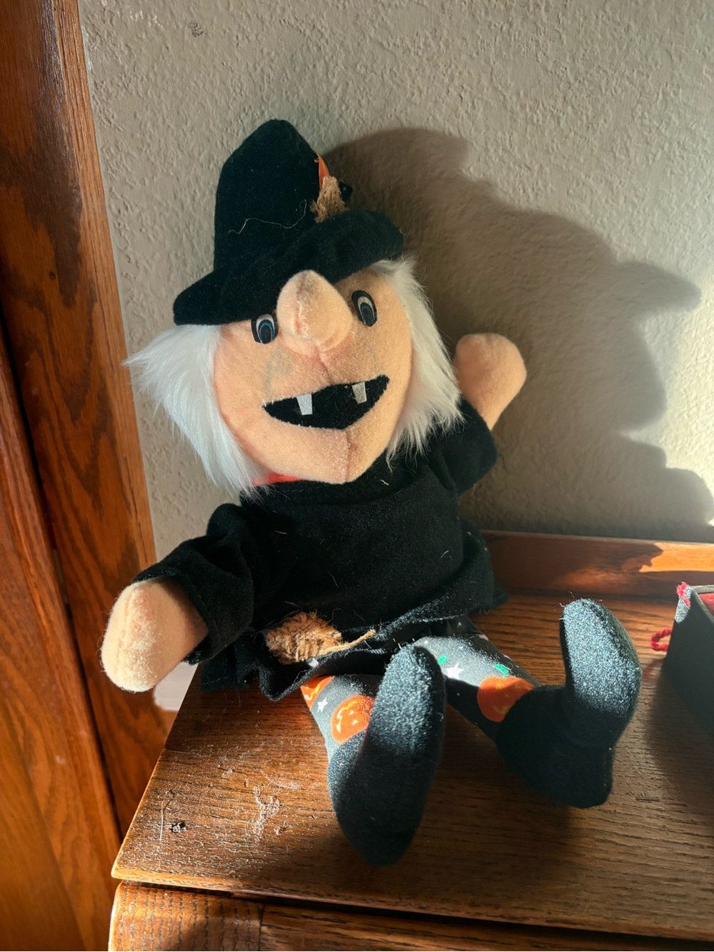 Vintage Plush Halloween 12 inch witch Roni Toy Black Outfit with Orange